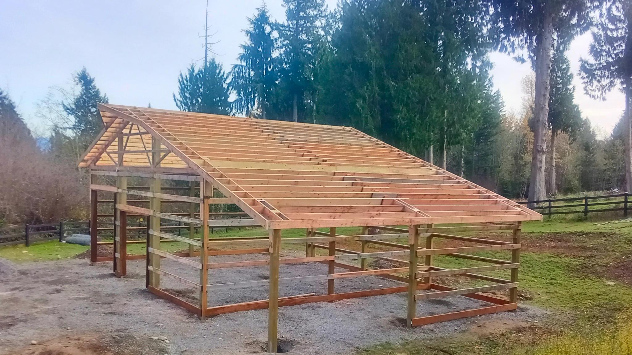 36'x36' Custom Pole Barn Garage with Lean-To in Lake Tapps, WA - Photo