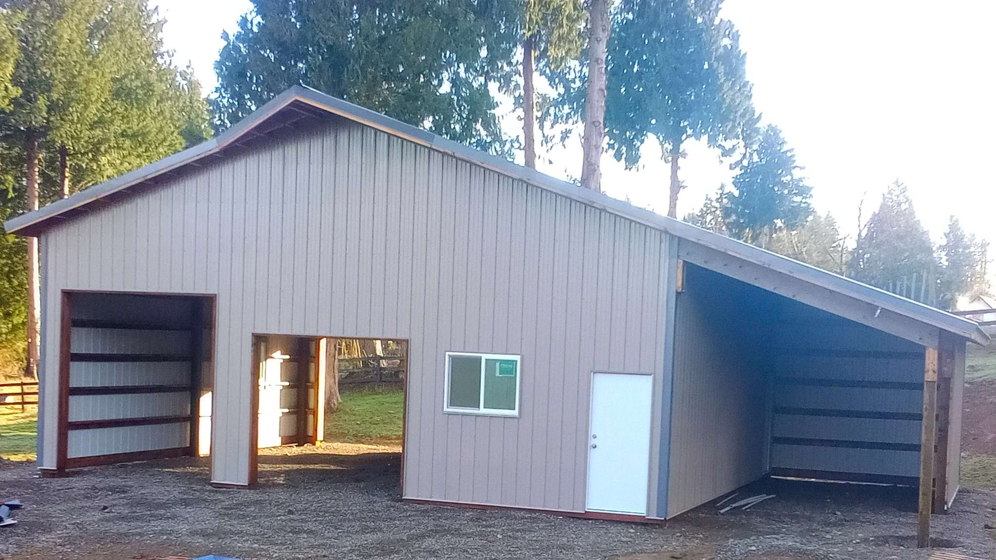 36'x36' Custom Pole Barn Garage with Lean-To in Lake Tapps, WA